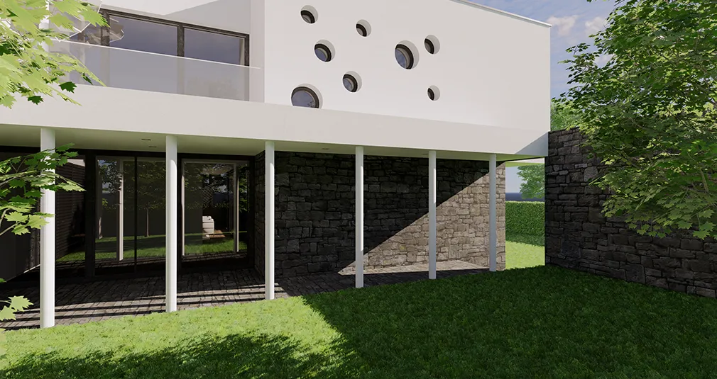 Rendering casa tre corti giardino