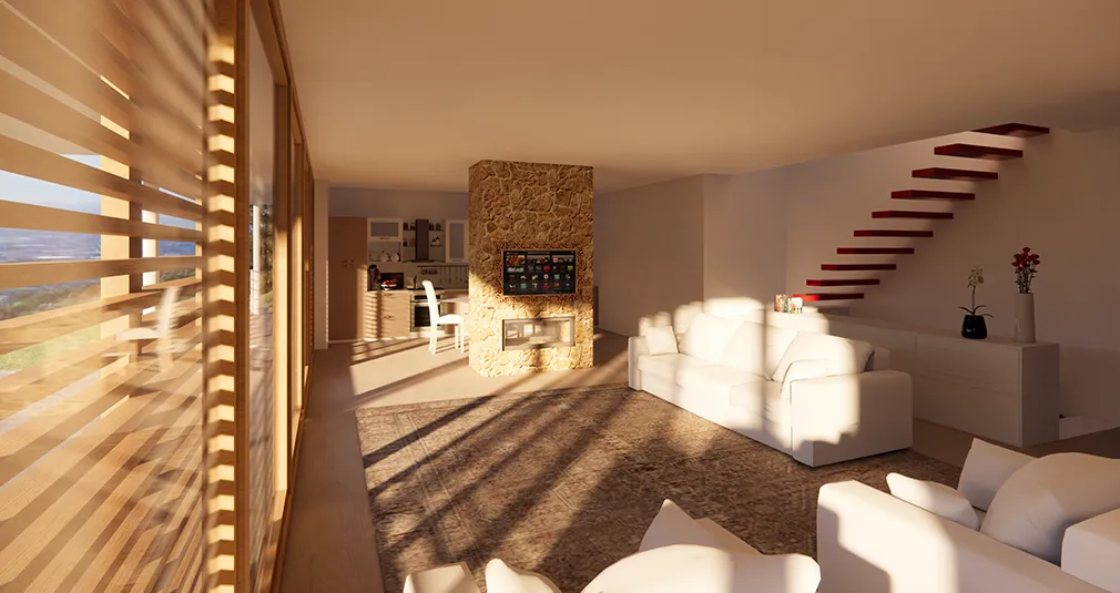 Rendering interno casa in collina 